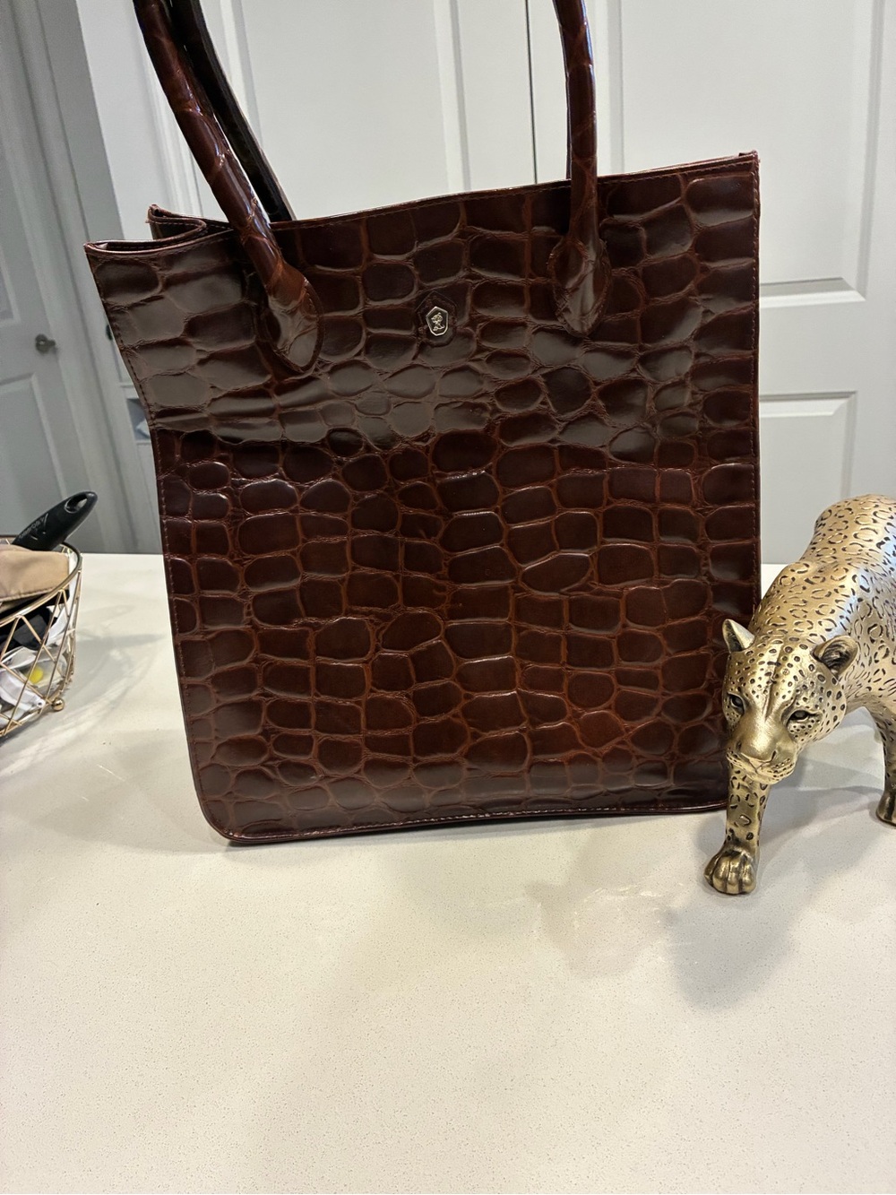90’s Ralph Lauren Safari Croc-Embossed Leather Tote Bag